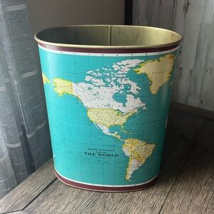 Vintage McNally Map of the World JL Clark trash can.